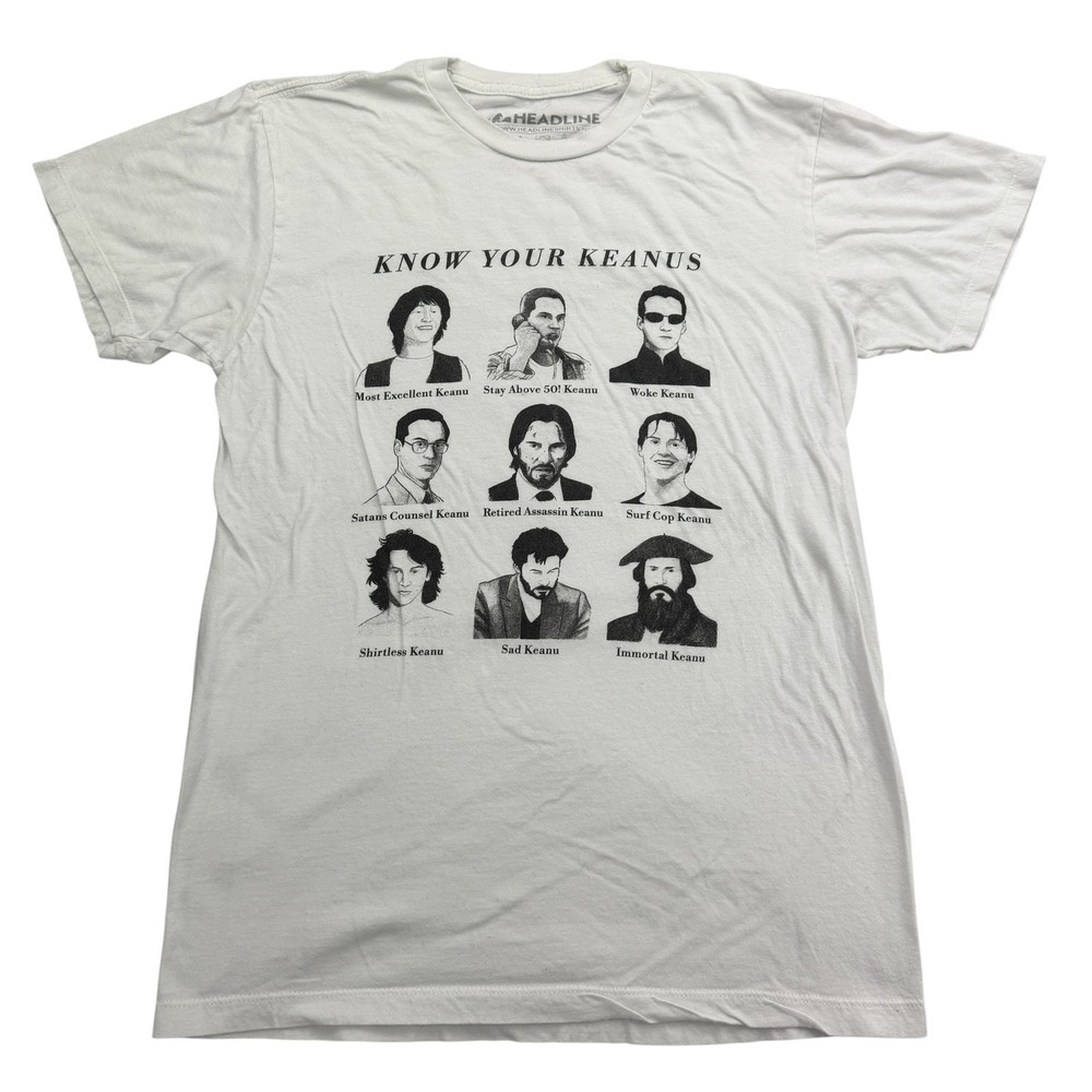 Headline Shirt Mens S White Know Your Keanus Graphic Crewneck Tee Pop Culture